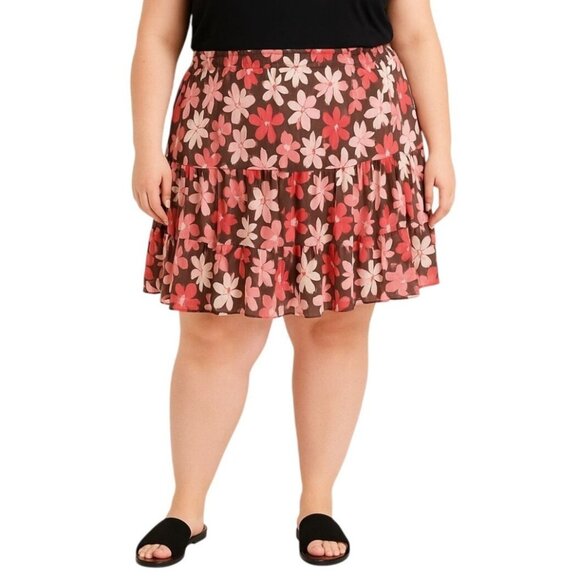 Fashion Bug Floral Tiered Elastic Waist Chiffon Skirt Plus Size 18/20W - Picture 1 of 7
